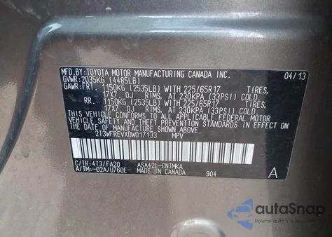 2013 Toyota Rav4 Xle z USA, uszkodzony, nr VIN 2T3WFREVXDW017133